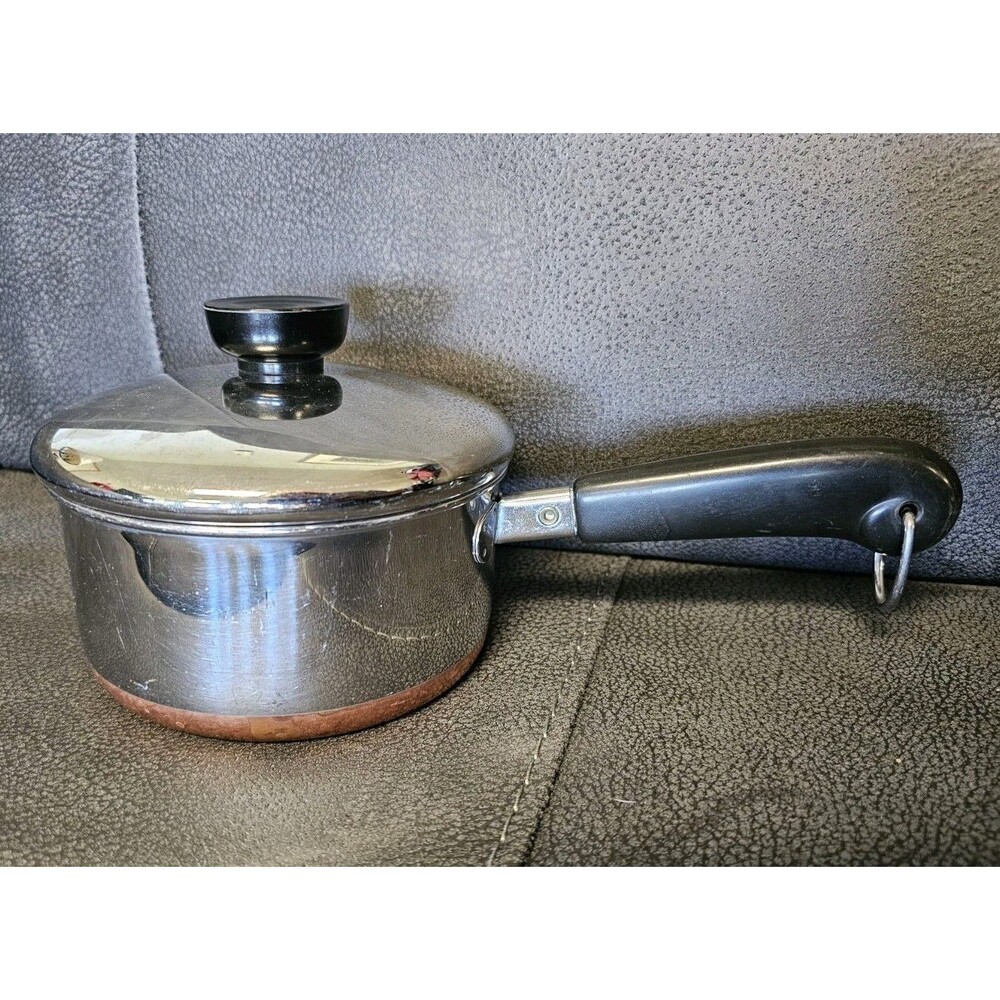 Vintage 1801 Revere Ware 1 Qt Sauce Pan Copper Bottom with Lid Steady Handle